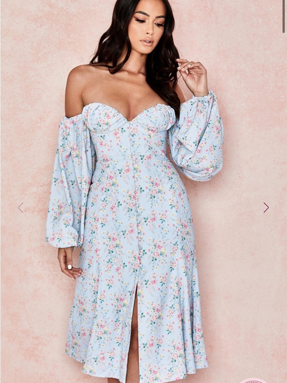 House of CB Blue Floral Off-Shoulder Maxi Dress